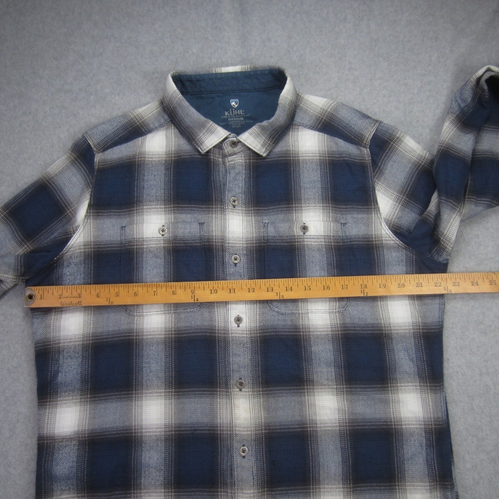 KUHL Shirt‎ Mens Medium Blue Plaid Flannel Button Up Cotton Tencel Blend - Picture 10 of 16